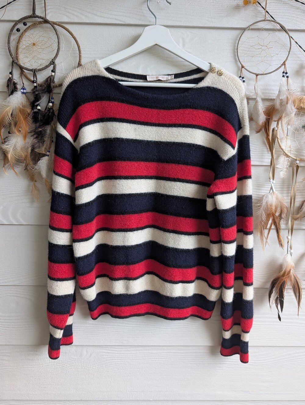 Tory Burch Striped 100% Baby Alpaca Pullover sweater size L Peru